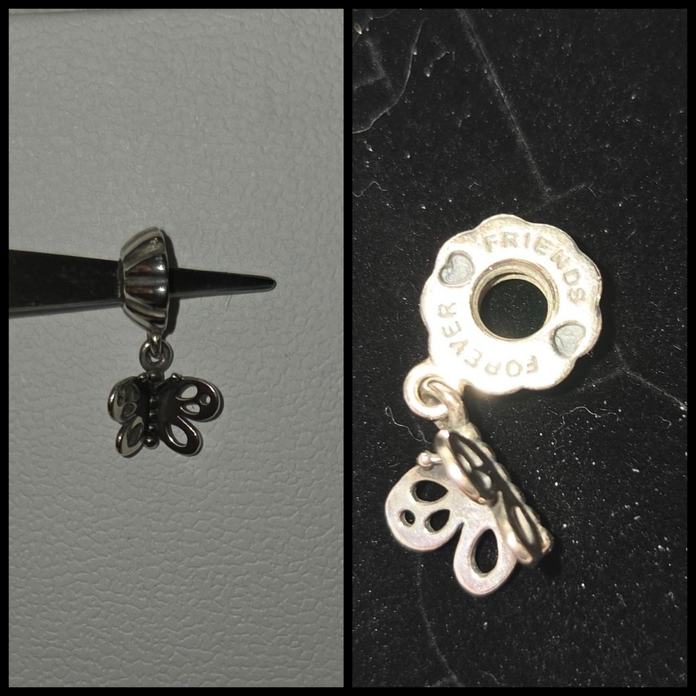Forever Friends Silver Butterfly Dangle Charm for Slide Bracelets Engraved